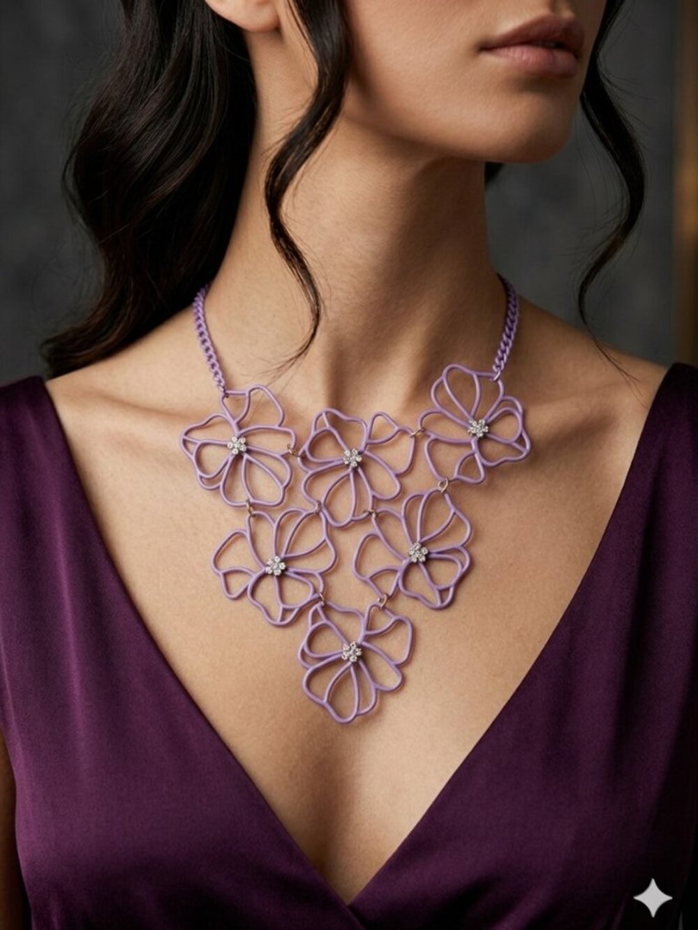 Purple Flower Necklace Metal Adjustable